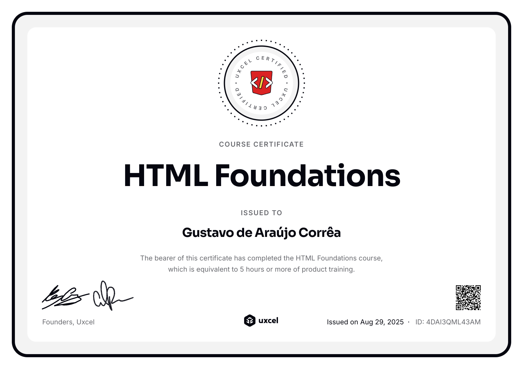 Gustavo Corrêa's certificate